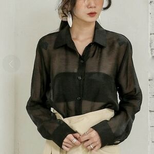 NEW ZoZo | Black Chiffon‎ Transparent Button
